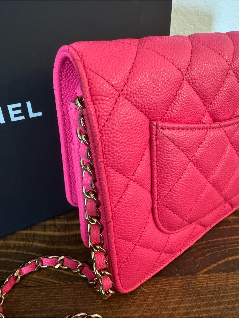 Authentic CHANEL Hot Pink Quilted Crossbody WOC, clutch limited edition color. - Picture 3 of 8